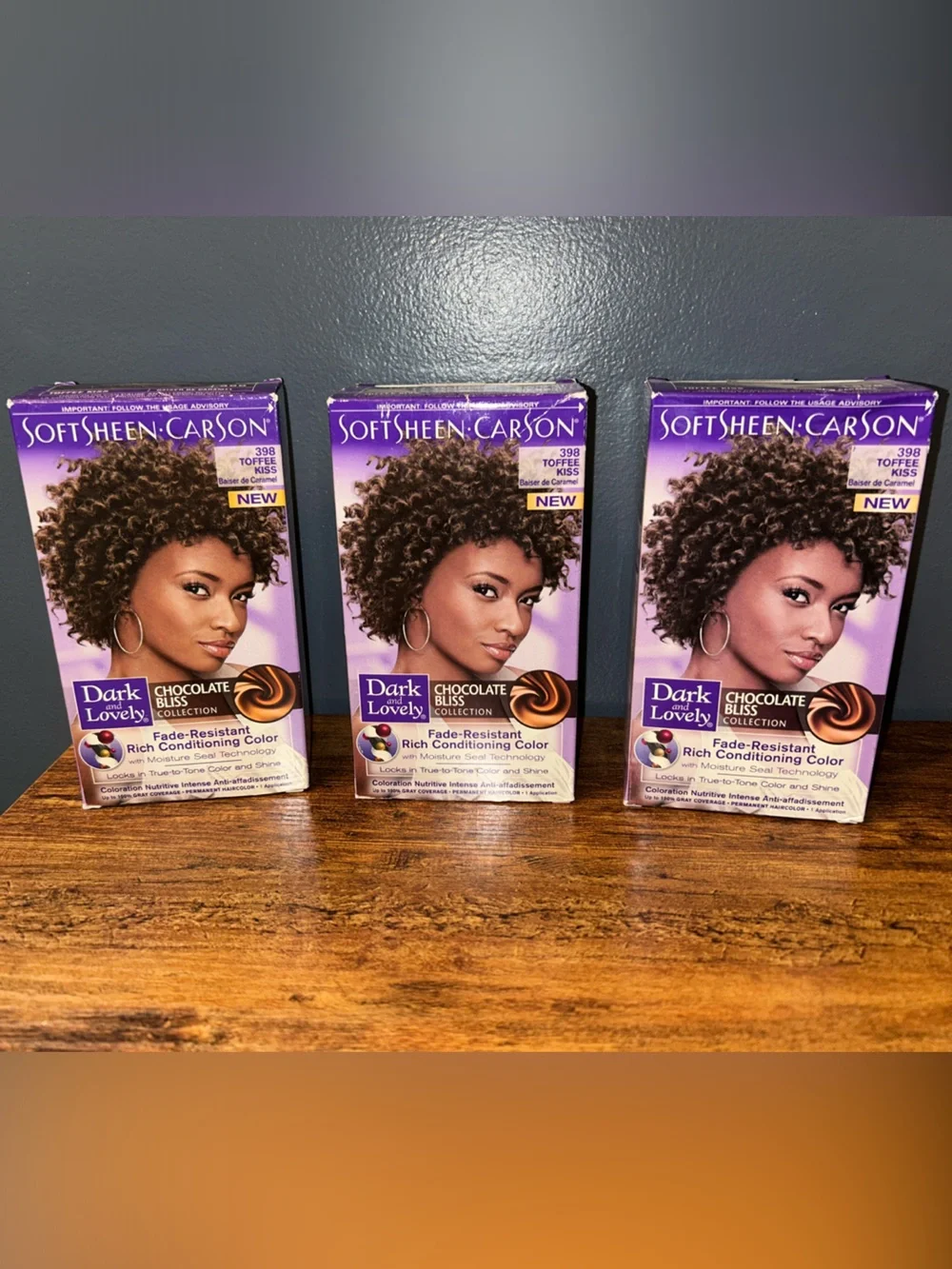 Lot of 3 Softsheen-Carson Dark & Lovely Toffee Kiss 398 Hair Color